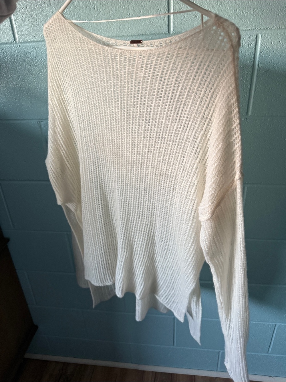 Free People Cream Open-Weave Crewneck Sweater